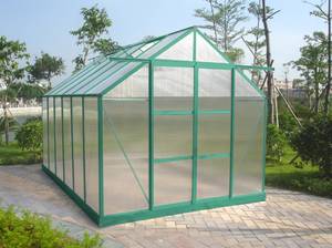 Drivhus i polycarbonat med sokkel L.364 cm B.244cm H.224 cm