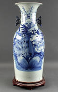 Kinesisk gulvvase med blå  hvid glasur, 1900-tallet 2