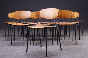 Dansk møbelproducent 13 stabelstole, teak og stål 13