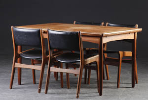 Dansk møbelproducent Spisebord samt fire stole, teak. 5