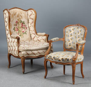 Karmstol samt öronlappsfåtölj