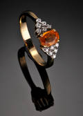 Orange safir- og brillantring