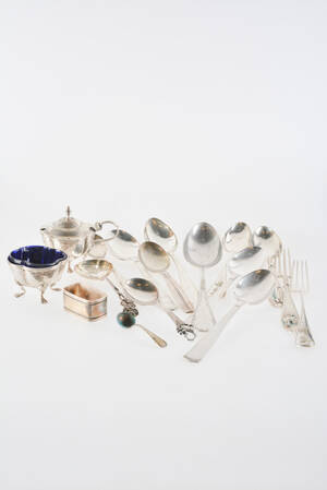 Silvebestick Rosenholm kryddkar m m parti silver 580g 16