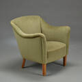 Dansk møbelproducent. Lænestol, grønt velour, 1950erne
