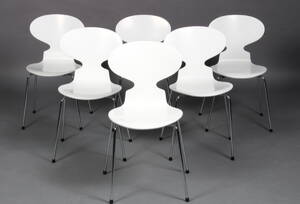 Arne Jacobsen. Sæt på seks stole, model 3101 Myren, 6 