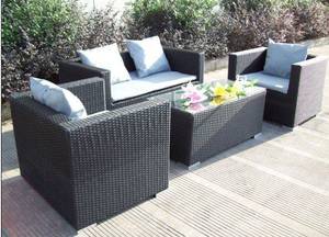 Udestuehavemøbler i sort polyrattan Sofa, 2 stole og sofabord 4