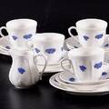 KAFFESERVIS, porslin, 23 delar, blå blom Gustavsberg.