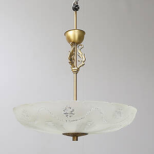 TAKLAMPA, glas och metall, möjligen Orrefors, 194050-tal.