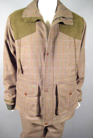 Laksen tweed-sæt med Gore-tex menbran. Samt patrontaske.