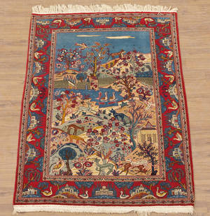 Persisk Tabriz figural tæppe 110 x 149 cm
