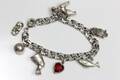 ARMBAND, bismarck, med berlocker, 6 st, silver