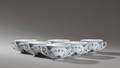 Kgl. Porcelænsfabrik.Musselmalede, riflet, seks boullionkopper 6