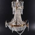 KRISTALLKRONA, mässing med prismor, 5 ljusarmar, 1900-tal.