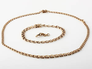Bismark halskæde og armbånd af guld 14 kt. Vægt ca. 24 gr. 3