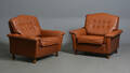 Dansk møbelproducent, par lænestole i brun læder 2