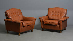 Dansk møbelproducent, par lænestole i brun læder 2