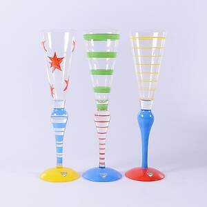 CHAMPAGNEGLAS, 3 st, Clown, Anne Nilsson, Orrefors.