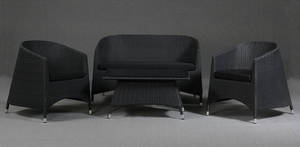 Loungesoffgrupp, fyra delar, svart polyrattan 4