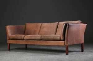 Tre-pers. sofa, læder, dansk møbelproducent