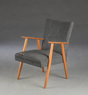  Lænestol med stel af teak og eg.