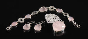 Smykkesæt med rosakvarts Halskæde, armbånd og øreringe 5