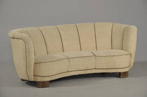 Sofa i bananform, betræk af uld, ca. 1940erne