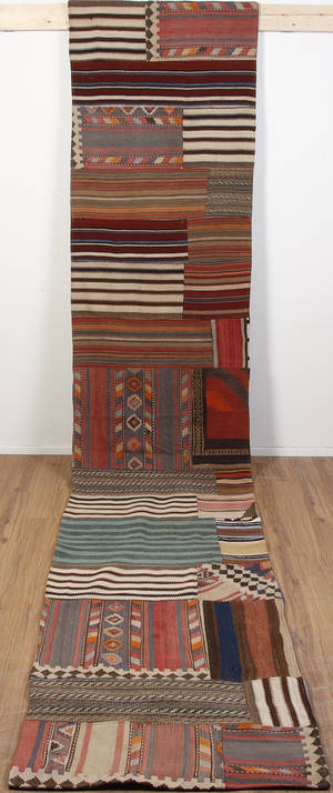 Persisk Patchwork kelim 420 x 82 cm
