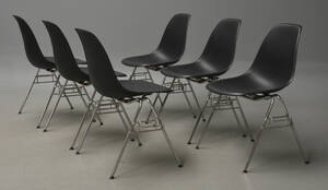 Charles Eames. Sæt på seks skalstole, model DSS 6 