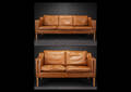 Stouby. Tre-pers. sofa samt to-pers. sofa betrukkede med brunt læder, model Eva 2 