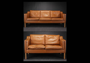 Stouby. Tre-pers. sofa samt to-pers. sofa betrukkede med brunt læder, model Eva 2 