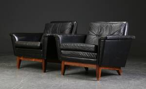 Par lænestole, palisander og sort læder 2