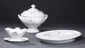 Terrin, saucekande og ovalt fad, porcelæn. BG 3