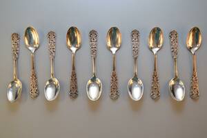 Kaffeskedar silver, 10 st, L 10 cm