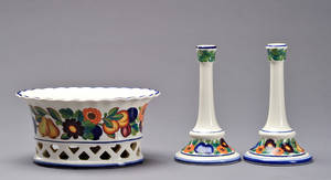 Royal Copenhagen. Golden Summer to lysestager og en frugtskål 3