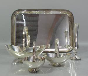 Wilkens, Bremen, 3 Körbe, 1 Vase und 1 Tablett, 800er Silber 5