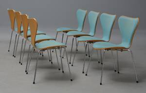 Arne Jacobsen. Et sæt på otte syver stole, model 3107 8 