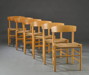 Børge Mogensen. Seks Folkestolen stole  shakerstole, bøg 6