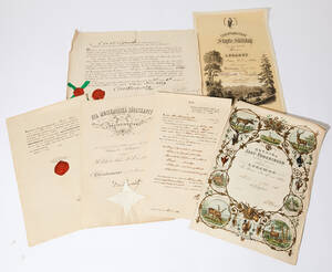 Handskrift, diplom m. m., 7 st.