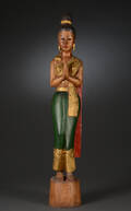 Thailandsk figur af udskåret træ, 1900-tallet 2. halvdel  