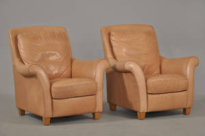 Par hvilestole med lyst brunt læder 2