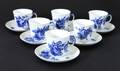Kaffekoppar med fat 6st, Blå Blomst, Royal Copenhagen