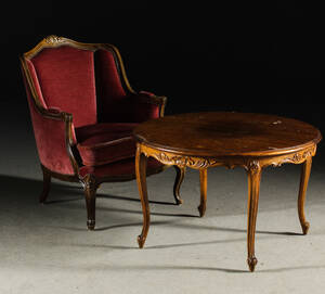 Bergère samt bord, rokokostil, 1900-talets mitt 2
