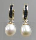 Par safir- og perle øreringe 2