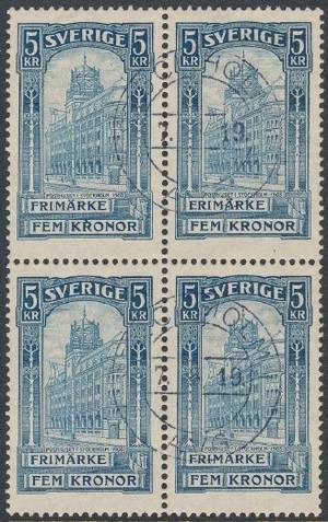Fräscht fyrblock Posthuset F.65 lätt stämplat