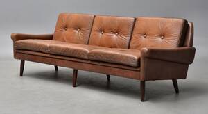 Svend Skipper. Tre-pers. sofa, brunt læder