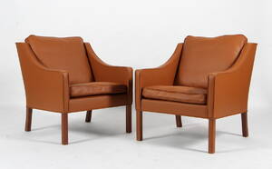 Børge Mogensen. Par lænestole, model 2207. Cognac læder. 2 