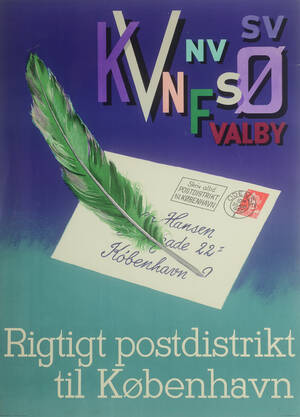Plakat, Rigtigt postdistrikt til København, ca. 1957