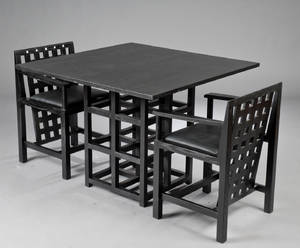 Charles Rennie Mackintosh 1868-1928. Square Gate Leg Table og to Candida armstole 3