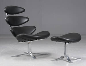 Poul M. Volther. Corona lænestol model EJ5 med tilhørende skammel 2 Denne vare er sat til omsalg under nyt varenummer 4990499