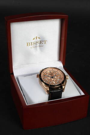 Bisset Of Switzerland, Rose Gold. Swiss made Herre Chronograph.